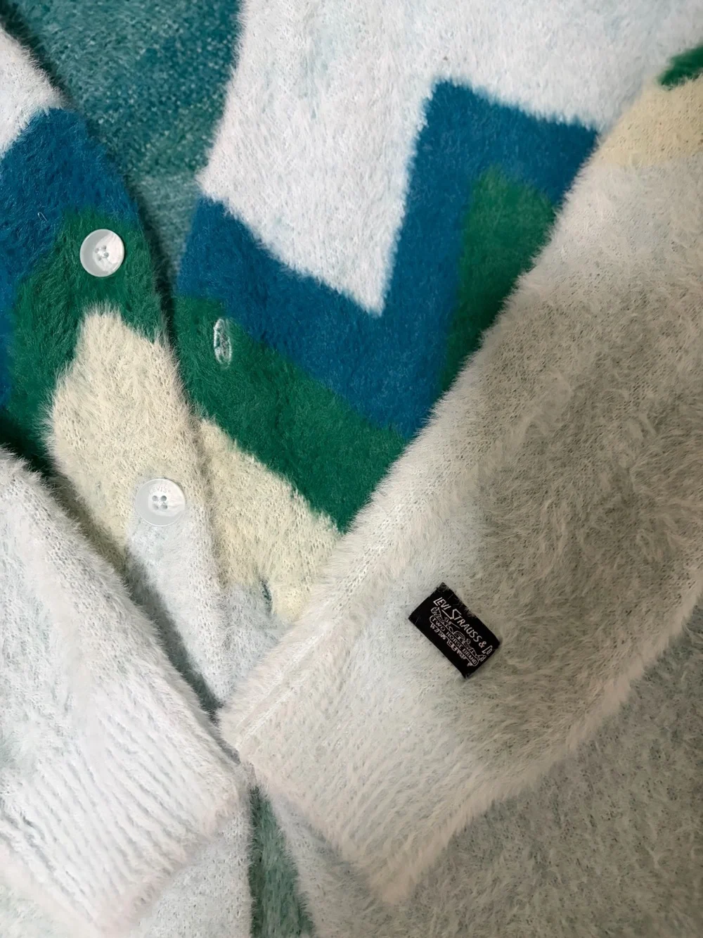 Levi's Light Blue Cardigan with Green and Teal Chevron Detail